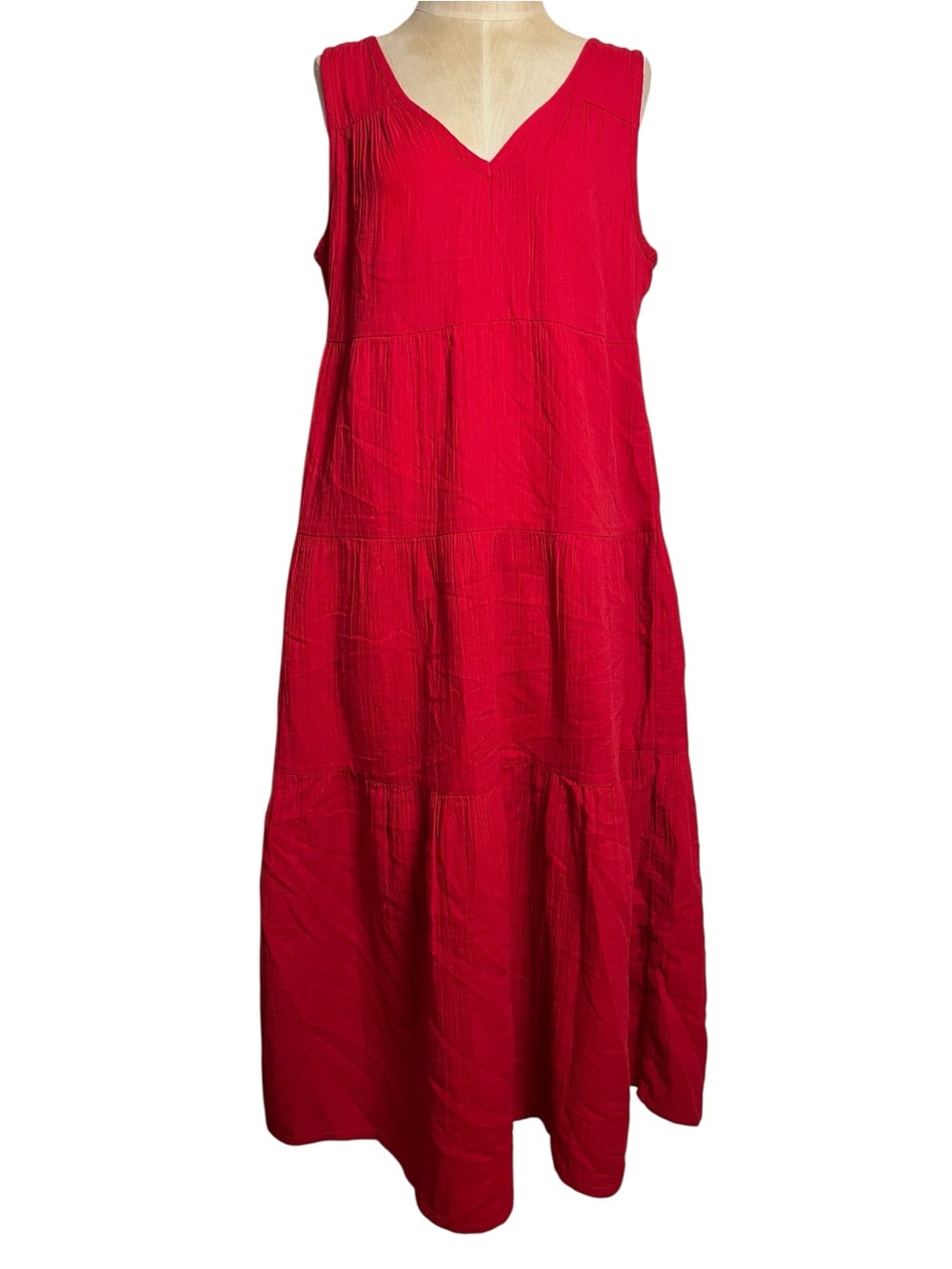Quince Vibrant Red V-Neck Tiered Maxi Dress - Picture 2 of 9
